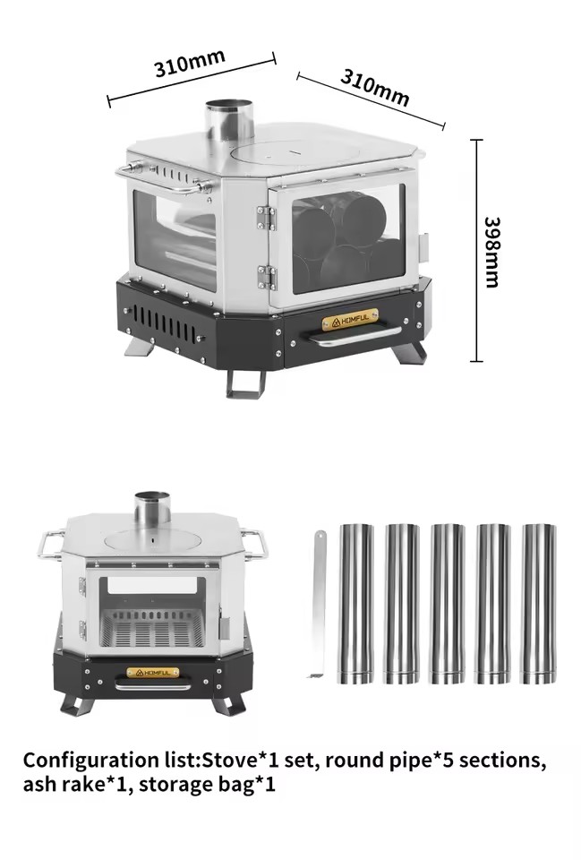 Outdoor Camping Wood Burning Stove - Kompor Kayu Bakar Portabel HOMFUL, Pemanas