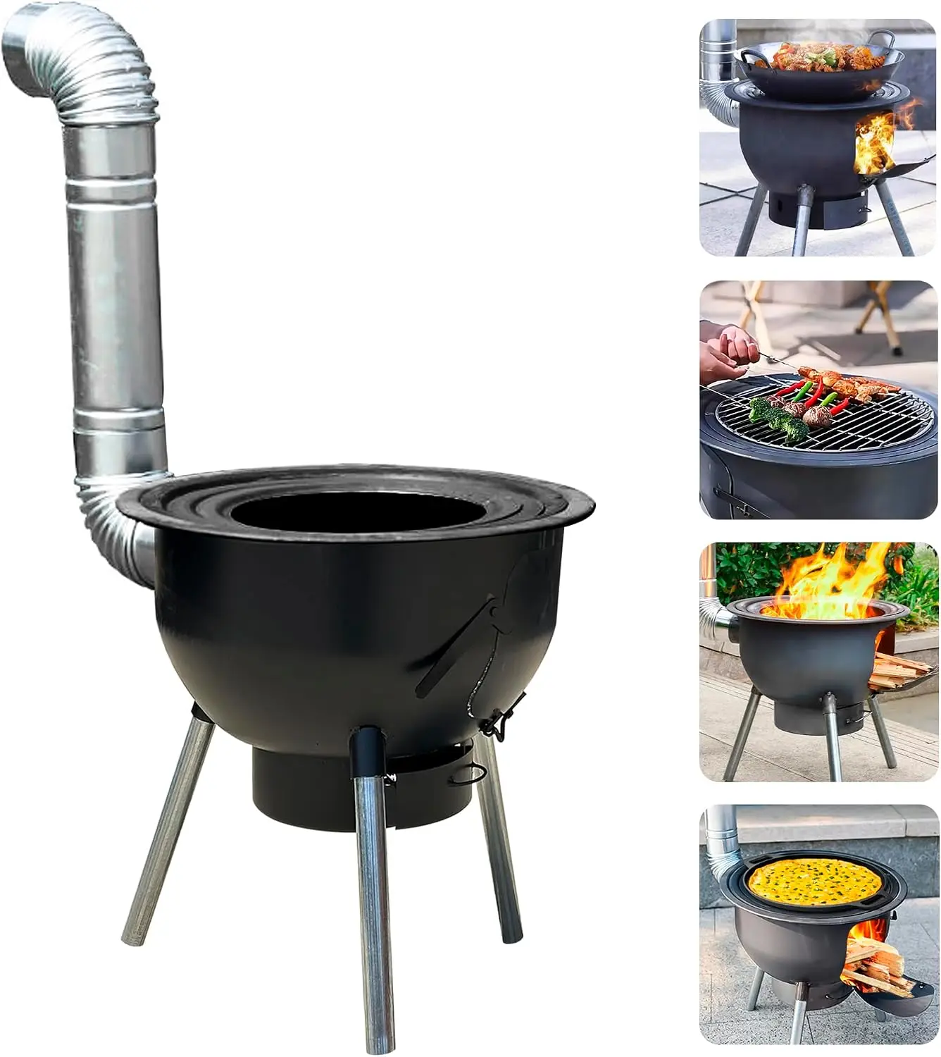Outdoor Camping Wood Burning Stove - Kompor Kayu Multifungsi dengan Rak Panggangan,