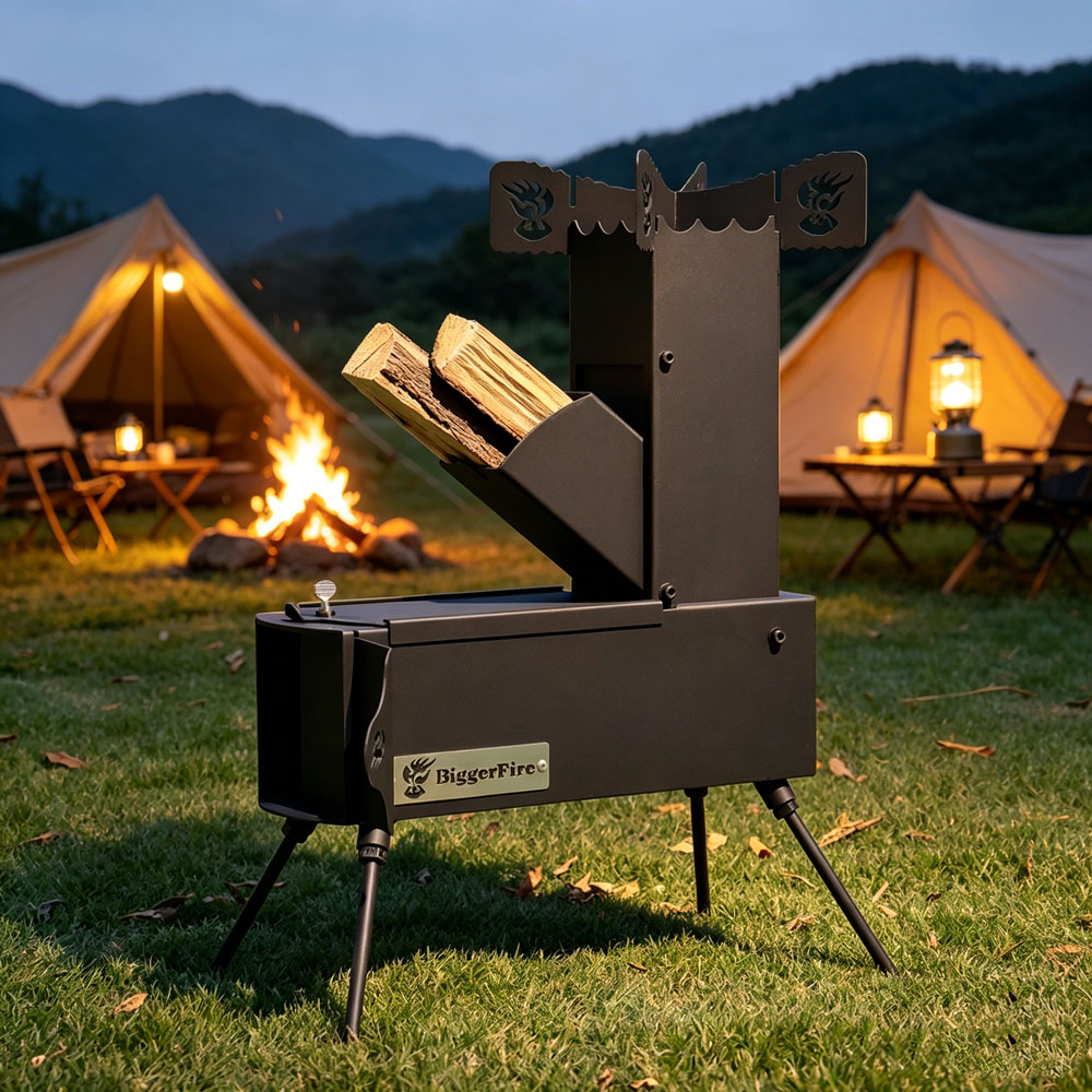 Outdoor Camping Wood Burning Stove - Kompor Roket untuk Memasak, Portable, Pembakaran