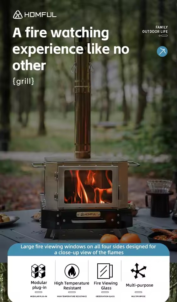 Kompor Kayu Bakar Portabel HOM - Outdoor Camping Wood Burning Stove ulasan dan harga